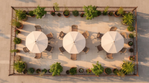 Outdoor patio at a dog-friendly restaurant in Dayton, OH