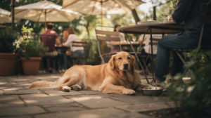 Dog relaxing at a dog-friendly restaurant in Dayton, OH