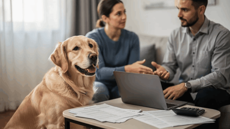 Owner comparing the cost of dog training service options