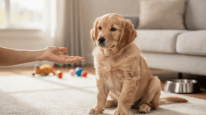 How to train a golden retriever puppy, watching an open hand