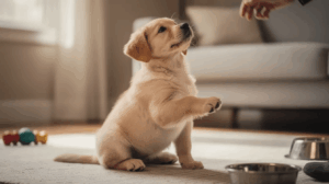 How to train a golden retriever puppy, raising a paw indoors